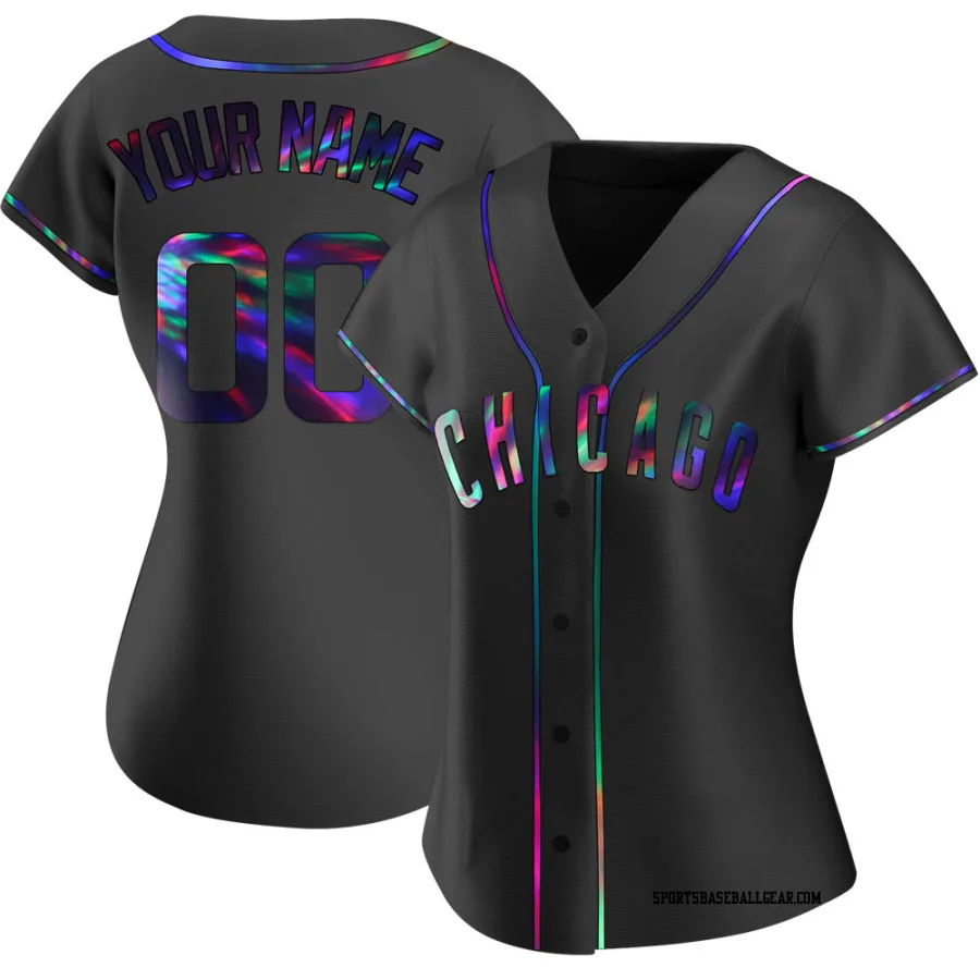 Custom Women's Chicago Cubs Black Holographic Replica Alternate Jersey