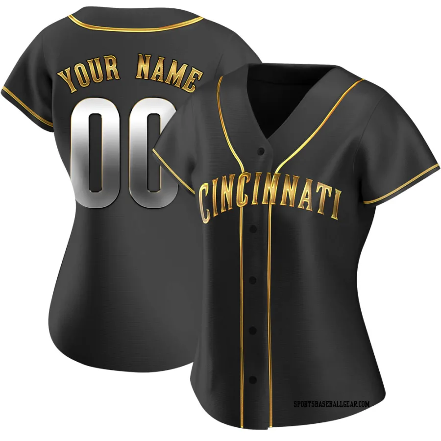 Custom Women's Cincinnati Reds Black Golden Replica Alternate Jersey