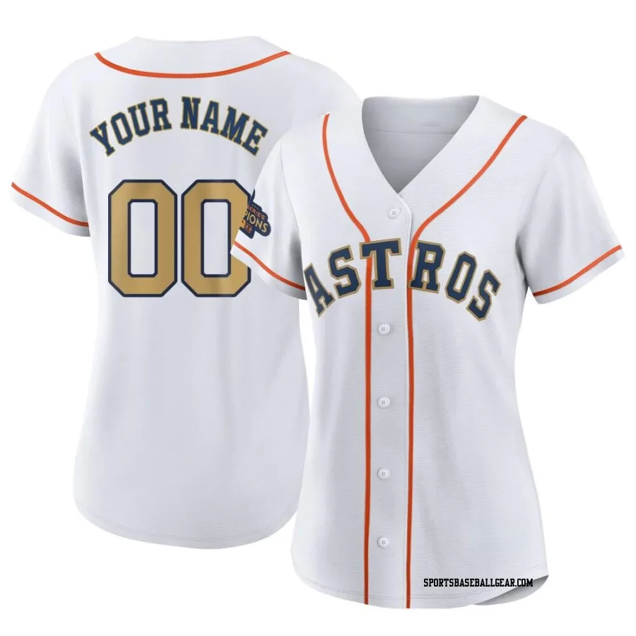 Custom Women's Houston Astros Gold Authentic White 2023 Collection Jersey