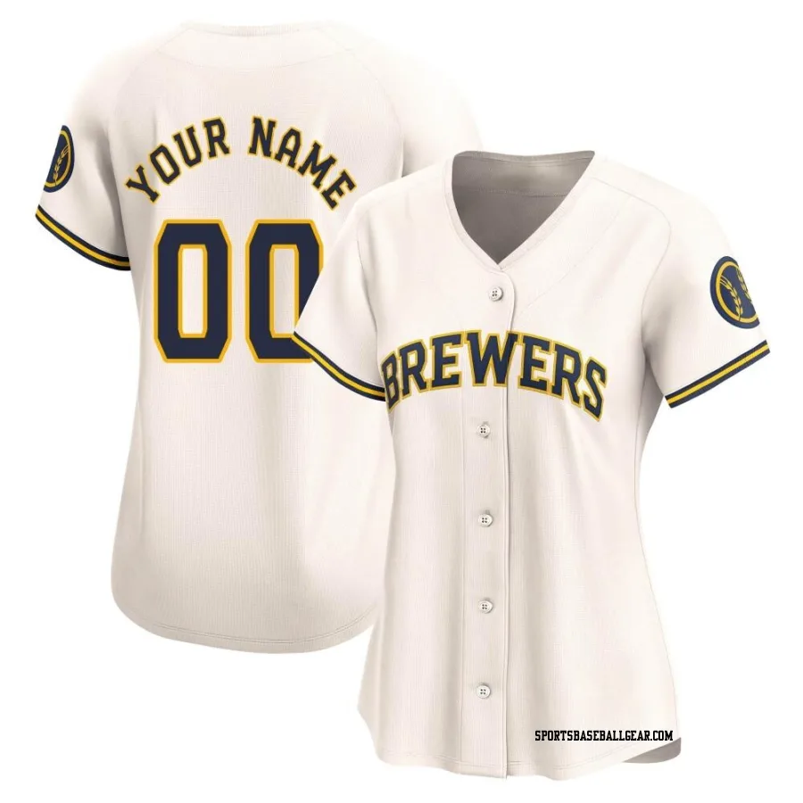 Custom Women's Milwaukee Brewers Cream Limited Home Jersey