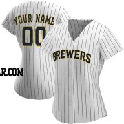 Custom Women's Milwaukee Brewers White/Navy Authentic Alternate Jersey