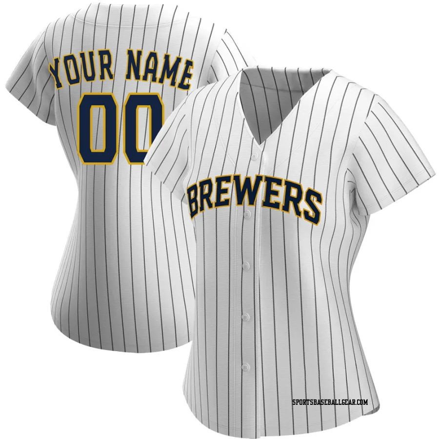 Custom Women's Milwaukee Brewers White/Navy Replica Alternate Jersey