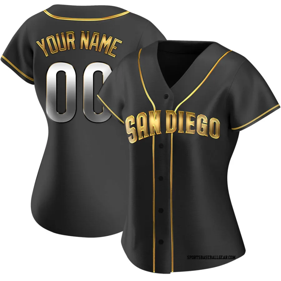 Custom Women's San Diego Padres Black Golden Replica Alternate Jersey