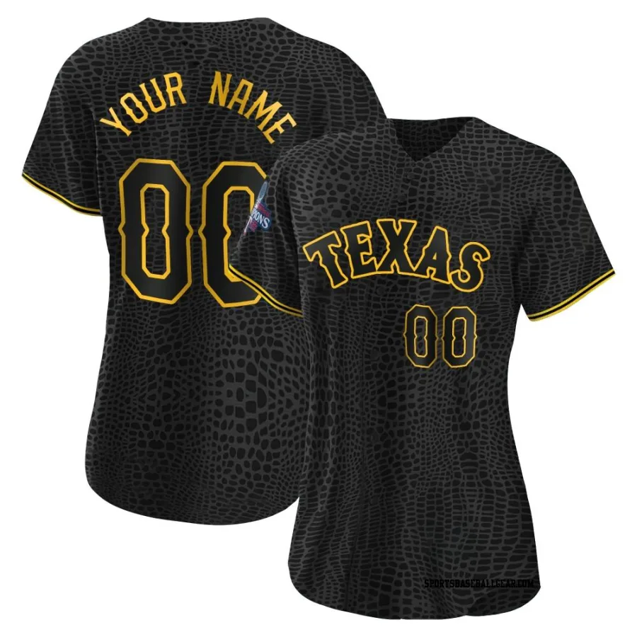 Custom Women's Texas Rangers Black Authentic Snake Skin City 2023 World Series Champions Jersey