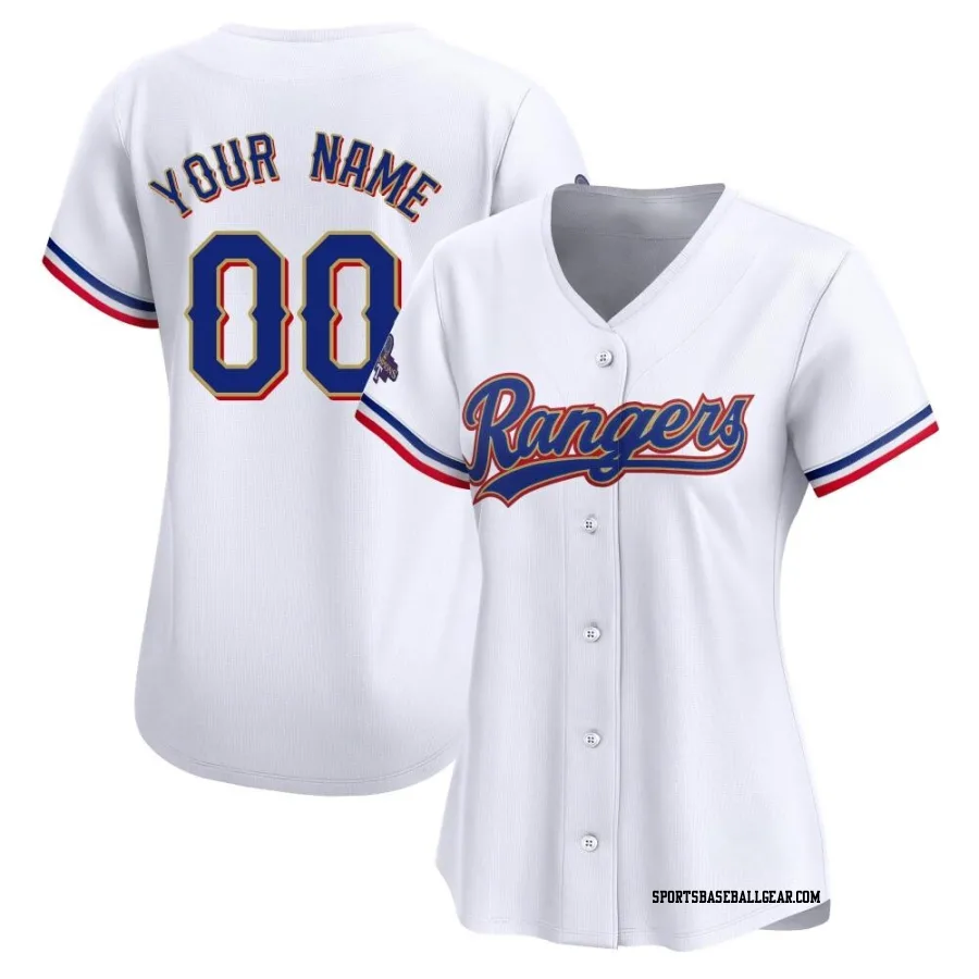 Custom Women's Texas Rangers Gold Limited White 2024 Collection Jersey