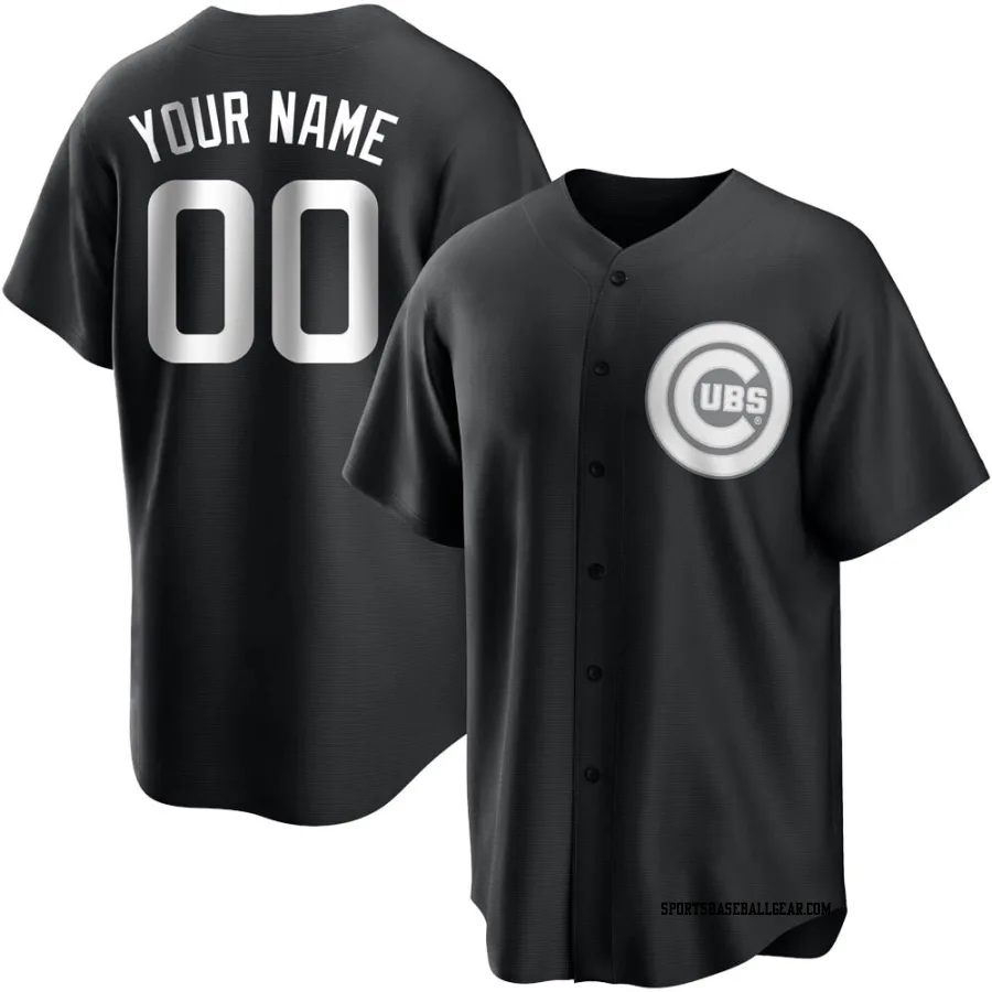 Custom Youth Chicago Cubs Black/White Replica Jersey