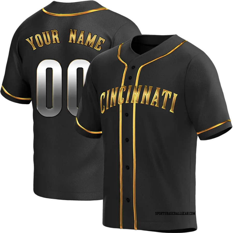 Custom Youth Cincinnati Reds Black Golden Replica Alternate Jersey