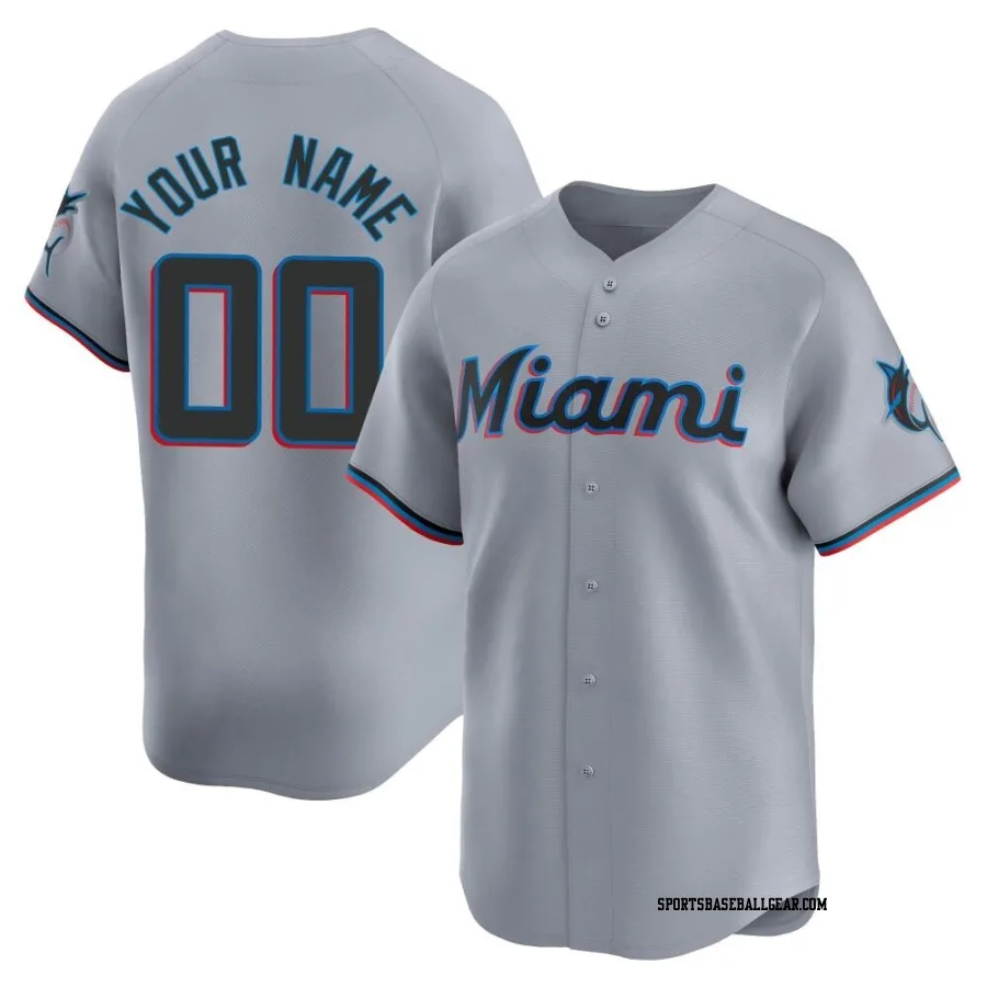 Custom Youth Miami Marlins Gray Limited Road Jersey