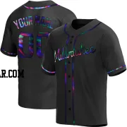 Custom Youth Milwaukee Brewers Black Holographic Replica Alternate Jersey