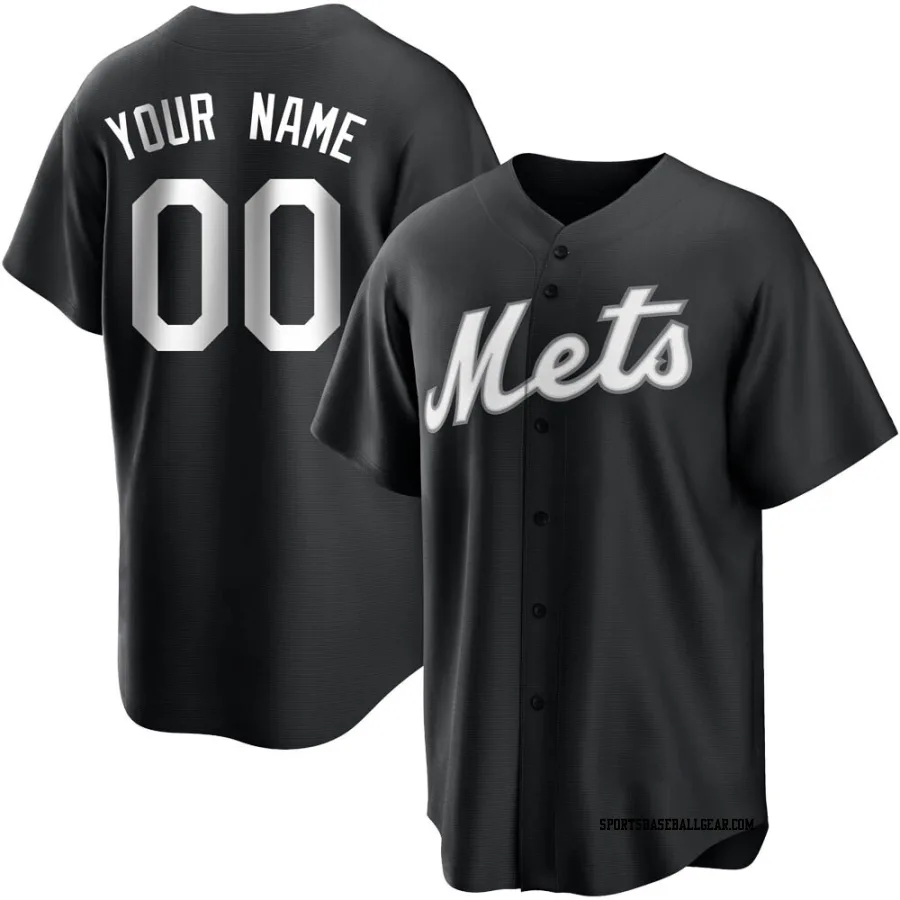 Custom Youth New York Mets Black/White Replica Jersey