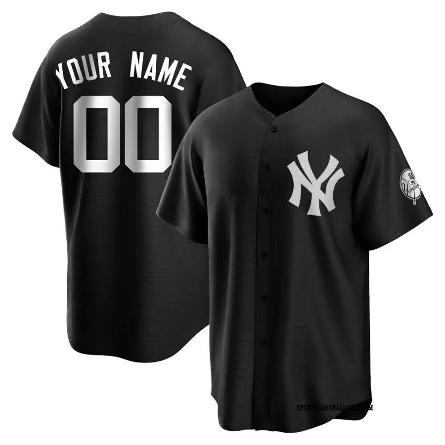 Custom Youth New York Yankees Black/White Replica Jersey