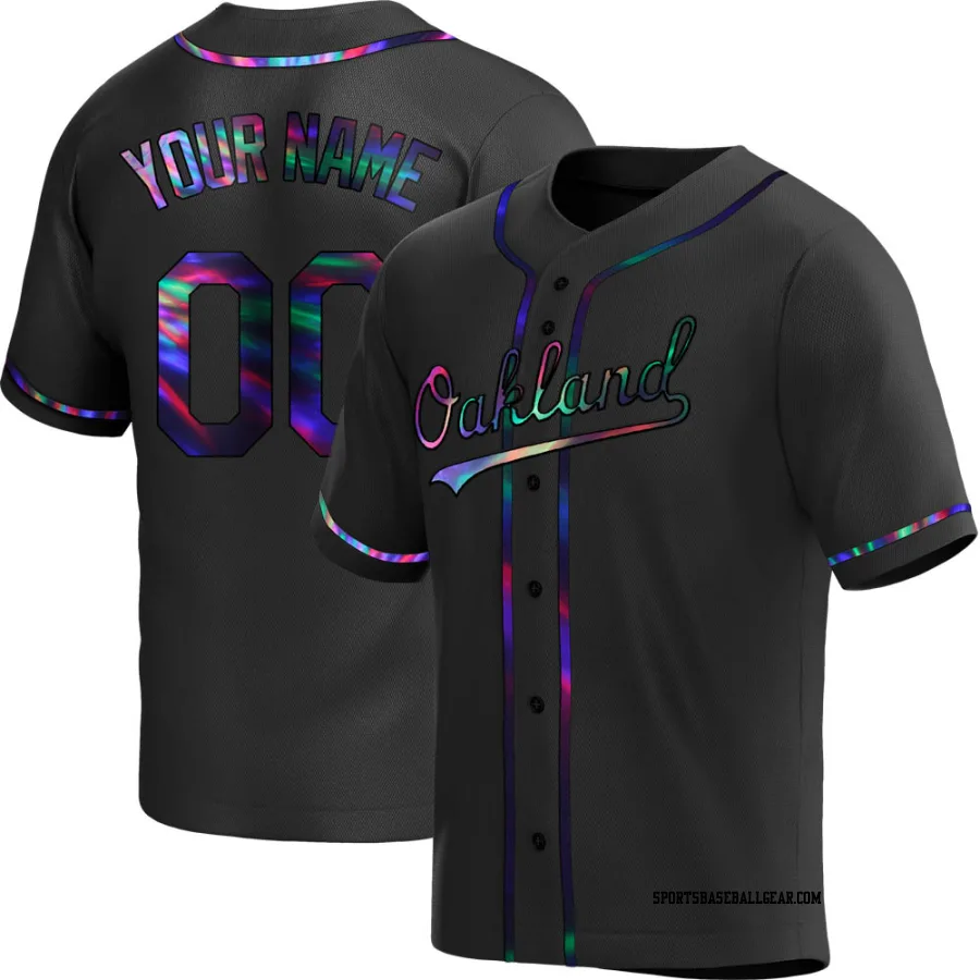 Custom Youth Oakland Athletics Black Holographic Replica Alternate Jersey