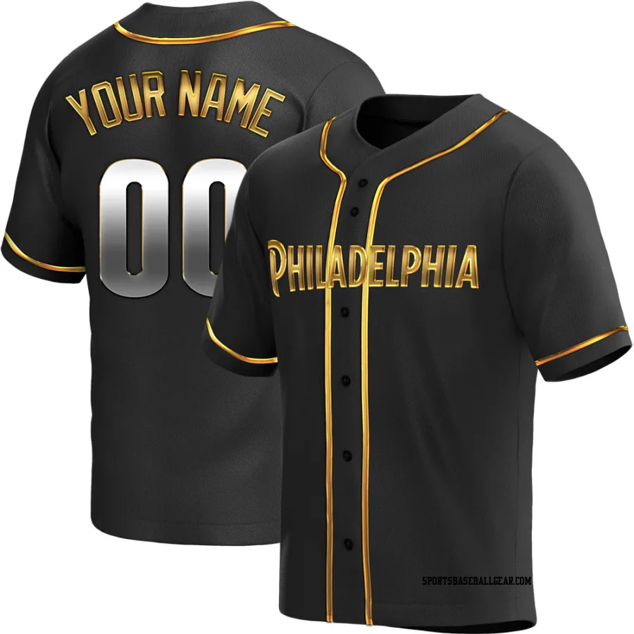 Custom Youth Philadelphia Phillies Black Golden Replica Alternate Jersey