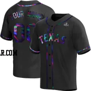 Custom Youth Texas Rangers Black Holographic Replica Alternate 2023 World Series Jersey