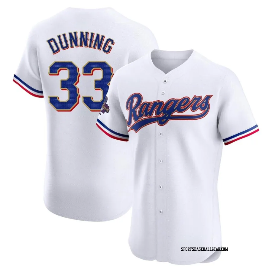 Dane Dunning Men's Texas Rangers Gold Elite White 2024 Collection Jersey