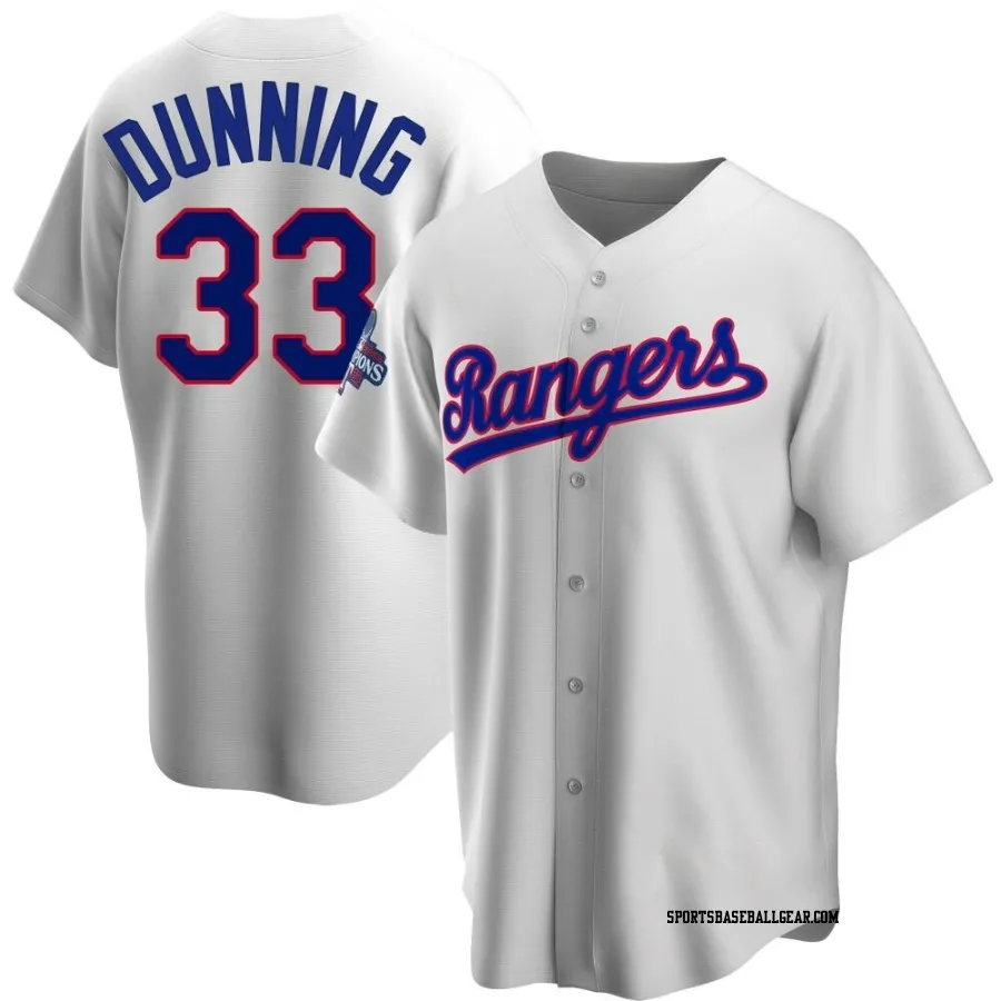 Dane Dunning Youth Texas Rangers White Replica Home Cooperstown Collection 2023 World Series Champions Jersey