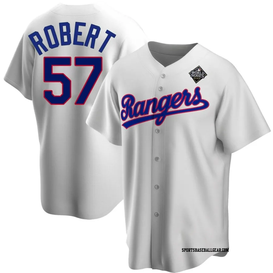 Daniel Robert Men's Texas Rangers White Replica Home Cooperstown Collection 2023 World Series Jersey