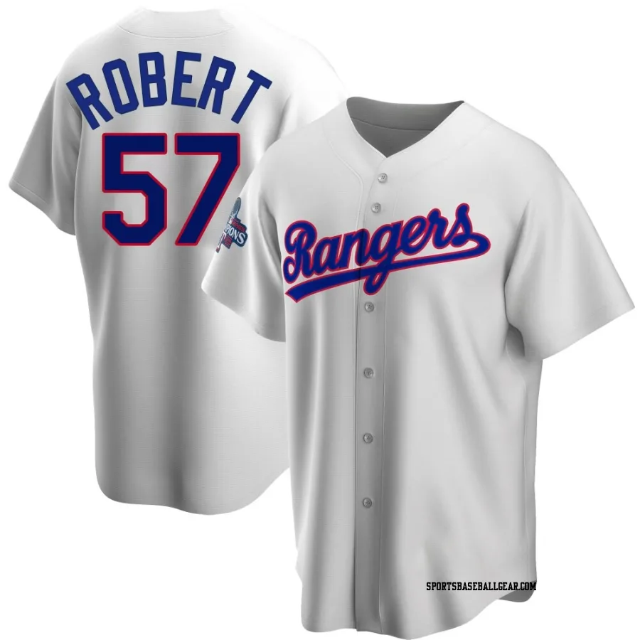 Daniel Robert Youth Texas Rangers White Replica Home Cooperstown Collection 2023 World Series Champions Jersey