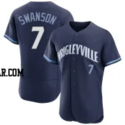 Dansby Swanson Men's Chicago Cubs Navy Authentic 2021 City Connect Jersey