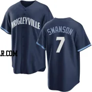 Dansby Swanson Men's Chicago Cubs Navy Replica 2021 City Connect Jersey