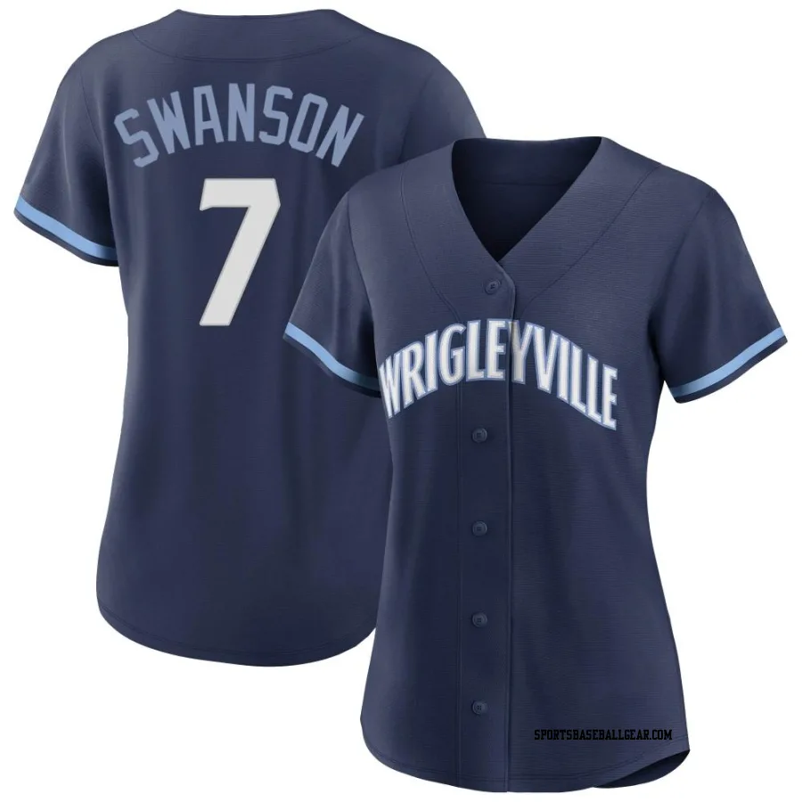 Dansby Swanson Women's Chicago Cubs Navy Authentic 2021 City Connect Jersey