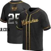 Darin Ruf Men's Milwaukee Brewers Black Golden Replica Alternate Jersey