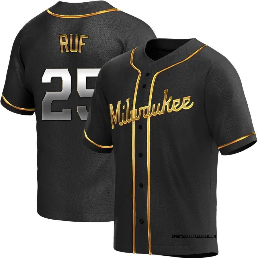 Darin Ruf Men's Milwaukee Brewers Black Golden Replica Alternate Jersey