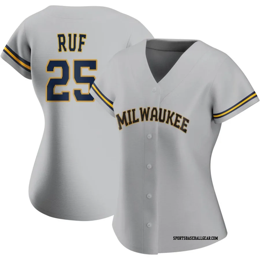 Darin Ruf Women's Milwaukee Brewers Gray Authentic Road Jersey