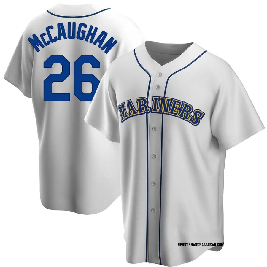 Darren McCaughan Men's Seattle Mariners White Replica Home Cooperstown Collection Jersey