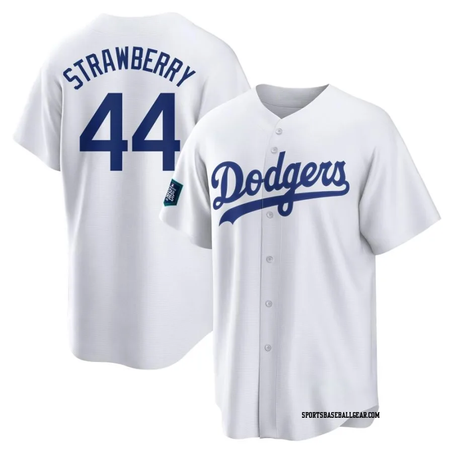 Darryl Strawberry Men's Los Angeles Dodgers White Replica 2024 World Tour Seoul Series Home Jersey