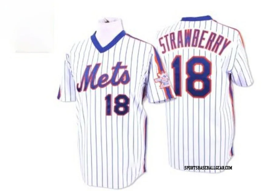 Darryl Strawberry Men's New York Mets White/Blue Authentic Strip Throwback Jersey