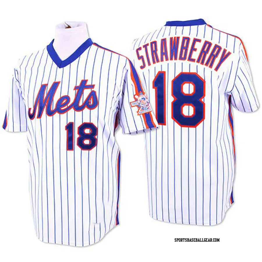 Darryl Strawberry Men's New York Mets White/Blue Replica Strip Throwback Jersey