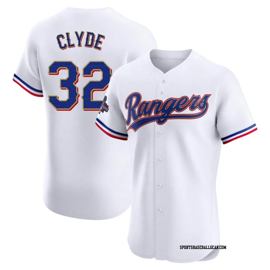 David Clyde Men's Texas Rangers Gold Elite White 2024 Collection Jersey