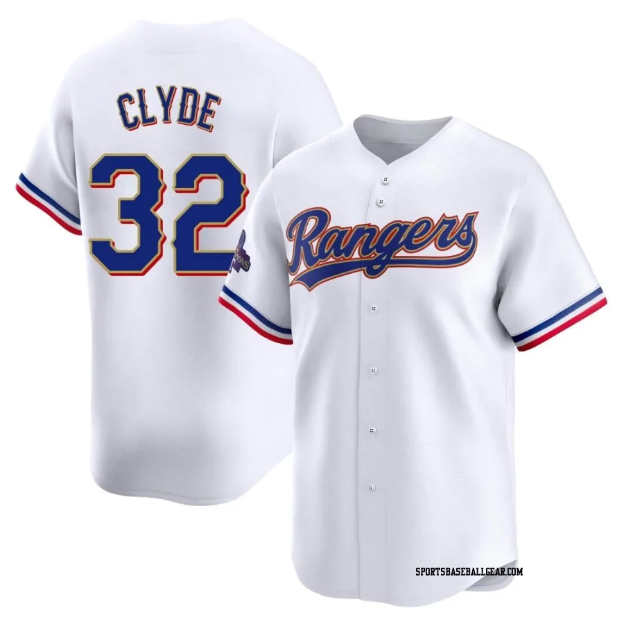 David Clyde Men's Texas Rangers Gold Limited White 2024 Collection Jersey