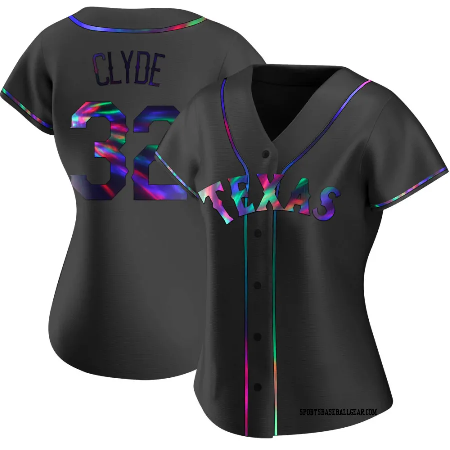 David Clyde Women's Texas Rangers Black Holographic Replica Alternate Jersey