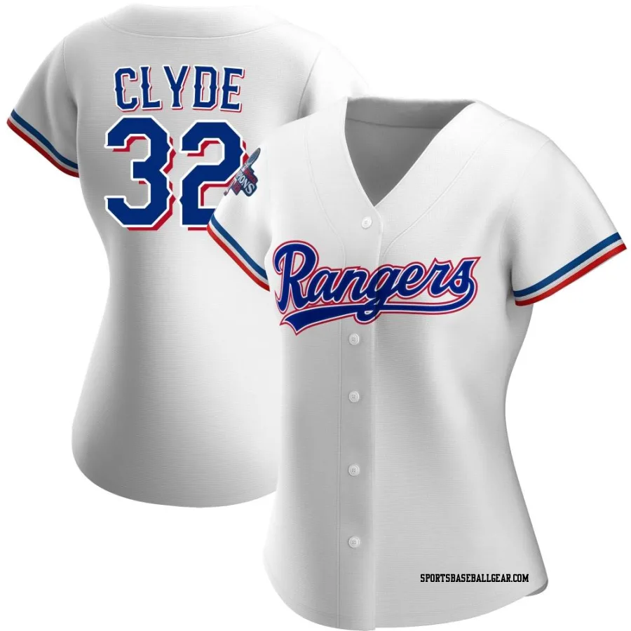 David Clyde Women's Texas Rangers White Authentic Home 2023 World Series Champions Jersey