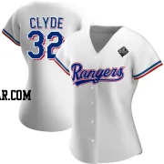 David Clyde Women's Texas Rangers White Authentic Home 2023 World Series Jersey