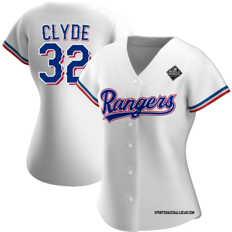 David Clyde Women's Texas Rangers White Authentic Home 2023 World Series Jersey