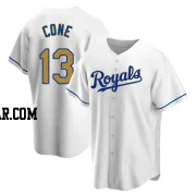 David Cone Men's Kansas City Royals Gold Replica White Home Jersey