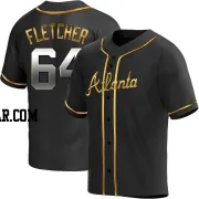 David Fletcher Men's Atlanta Braves Black Golden Replica Alternate Jersey