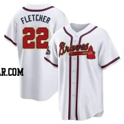 David Fletcher Men's Atlanta Braves Gold Replica White 2022 Program Jersey