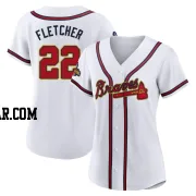 David Fletcher Women's Atlanta Braves Gold Authentic White 2022 Program Jersey