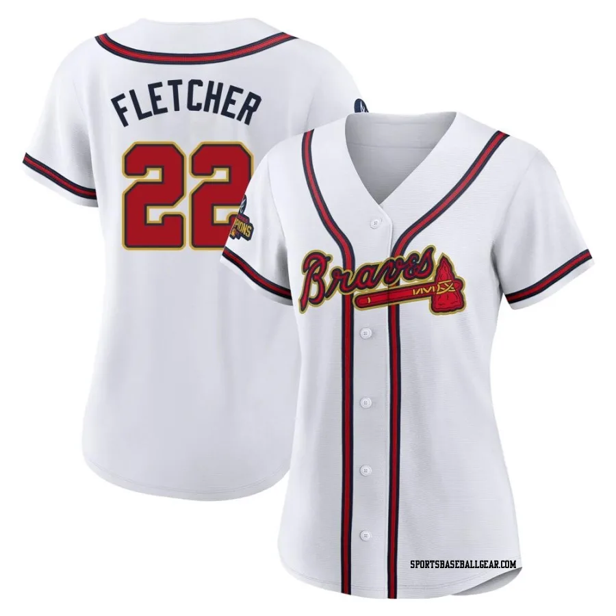 David Fletcher Women's Atlanta Braves Gold Authentic White 2022 Program Jersey