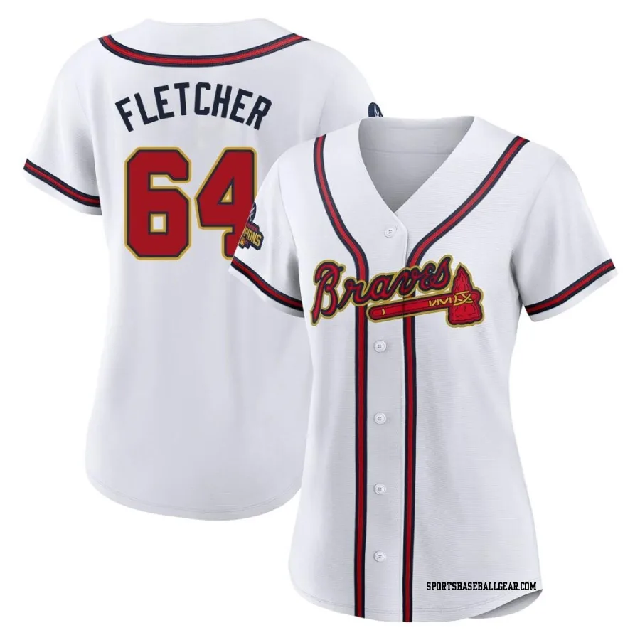 David Fletcher Women's Atlanta Braves Gold Authentic White 2022 Program Jersey