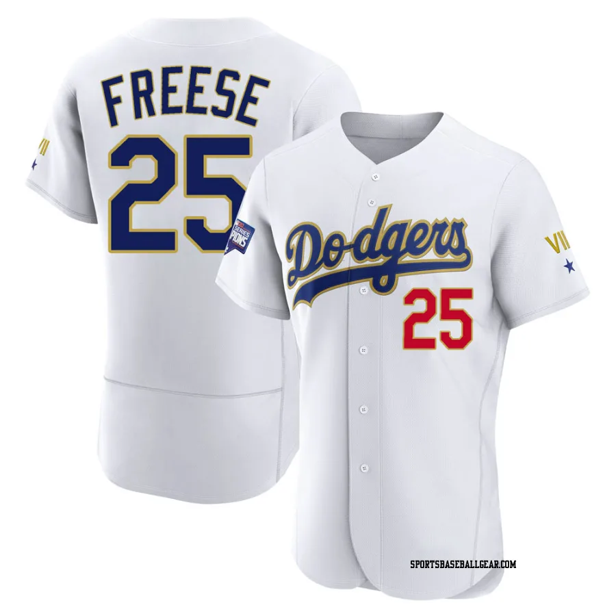 David Freese Men's Los Angeles Dodgers White/Gold Authentic 2021 Gold Program Player Jersey