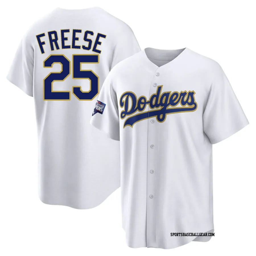 David Freese Men's Los Angeles Dodgers White/Gold Replica 2021 Gold Program Player Jersey