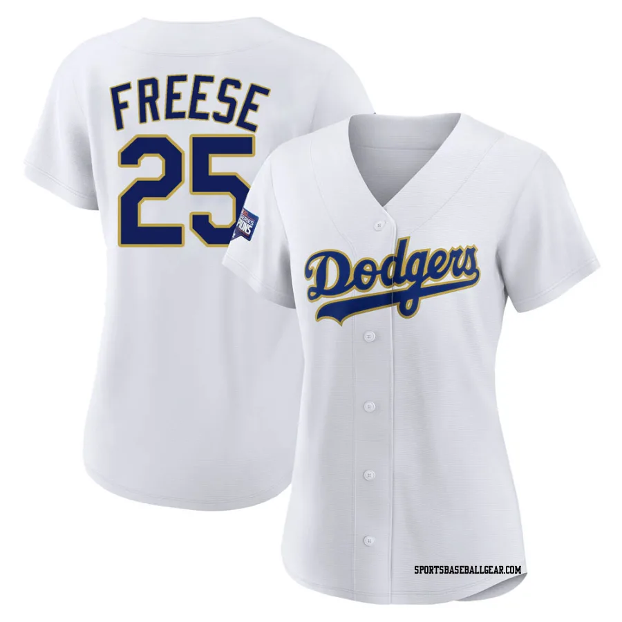 David Freese Women's Los Angeles Dodgers White/Gold Authentic 2021 Gold Program Player Jersey