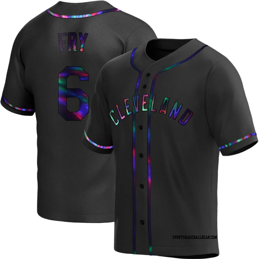 David Fry Men's Cleveland Guardians Black Holographic Replica Alternate Jersey