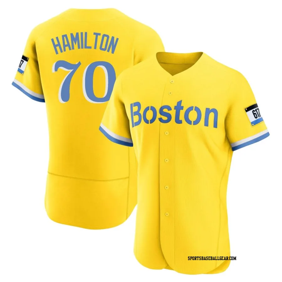 David Hamilton Men's Boston Red Sox Gold/Light Authentic Blue 2021 City Connect Jersey