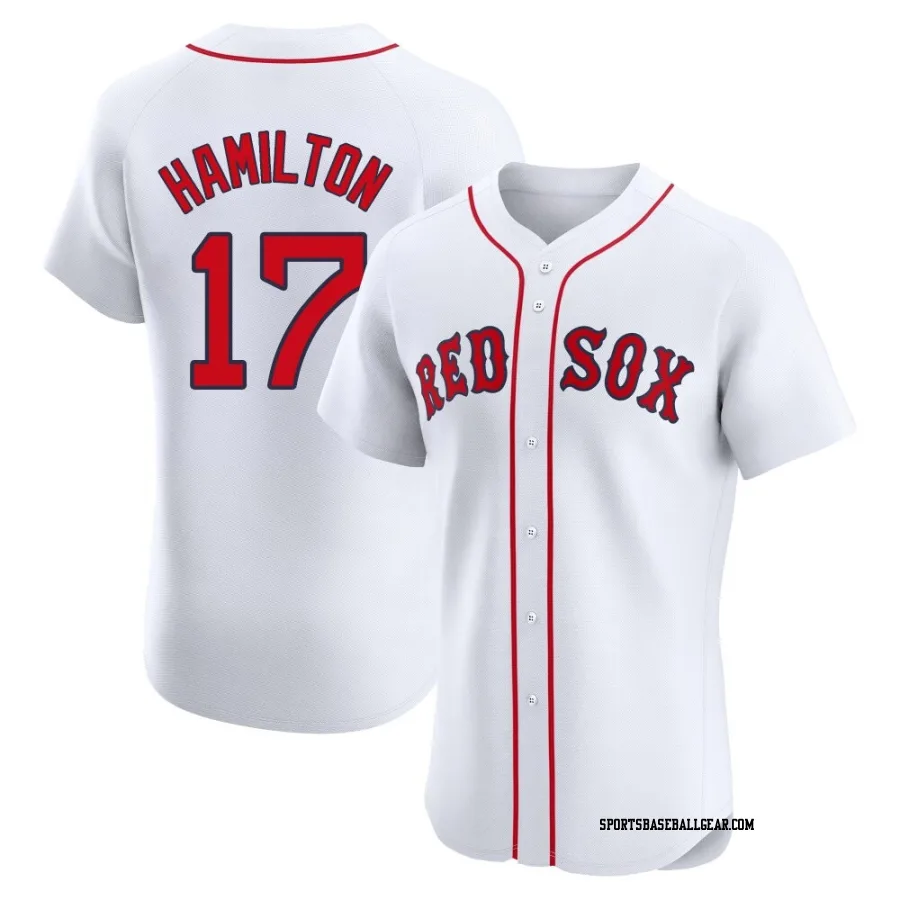 David Hamilton Men's Boston Red Sox White Elite Home Patch Jersey